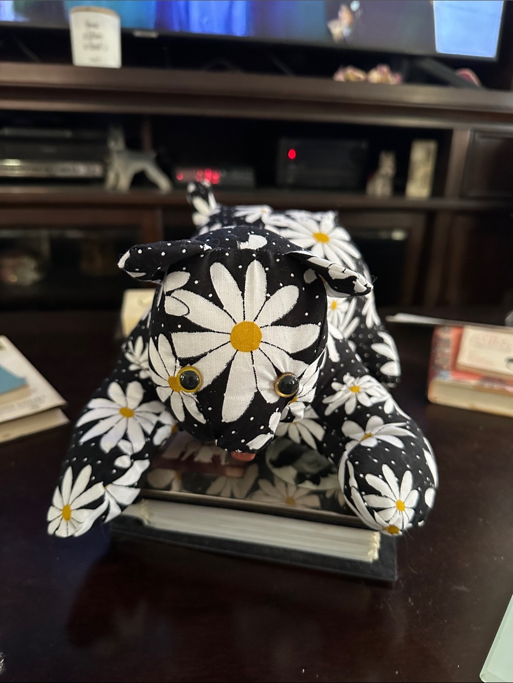 Black Daisy Plush Stuffed Animal Toy - Floral Black and White